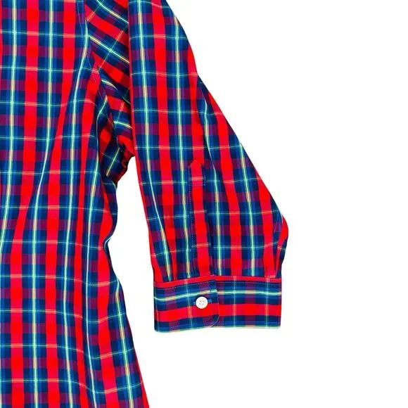 L.L. Bean Blouse Top Shirt Women's L‎ Red Blue Check Wrinkle Free Cotton Top - Picture 2 of 10